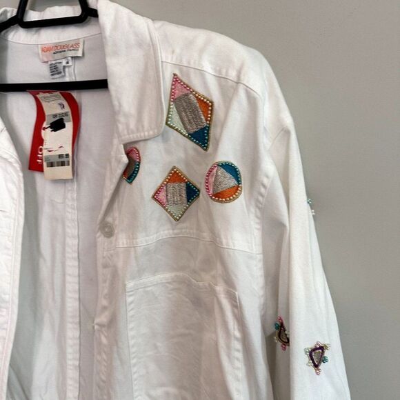 VTG Adam Douglass Adrianna Papell White Cotton Embellished Jacket Womens 14 NWT - Picture 6 of 13